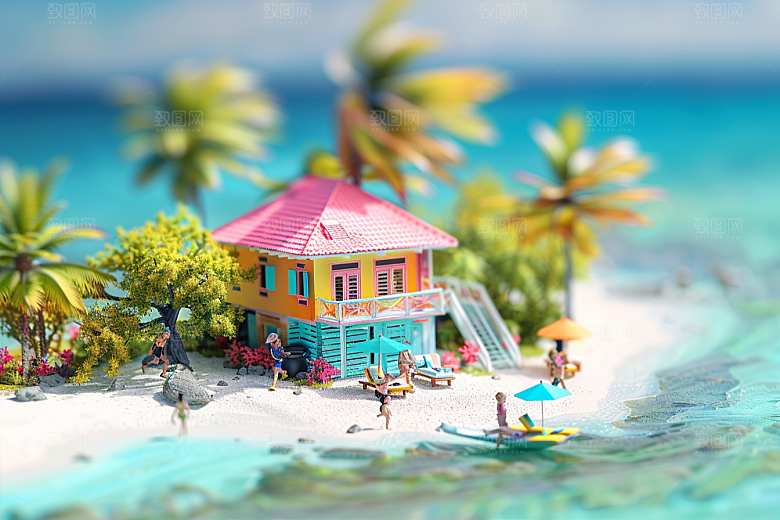 C4D海滩3D琉璃大海模型
