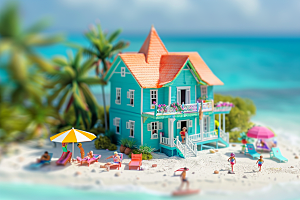 C4D海滩海岛旅游夏天模型