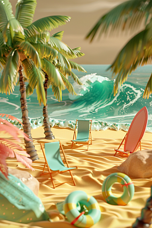 C4D海滩风光海岛旅游模型