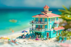 C4D海滩海岛旅游夏天模型