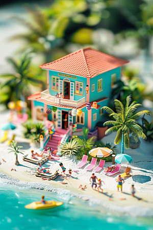 C4D海滩3D海岛旅游模型