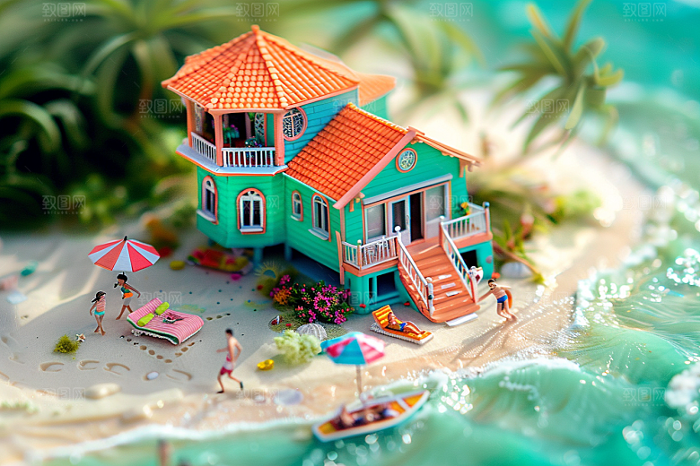 C4D海滩夏天立体模型