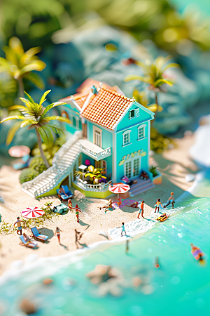 C4D海滩大海夏日模型