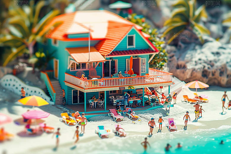 C4D海滩风光夏日模型