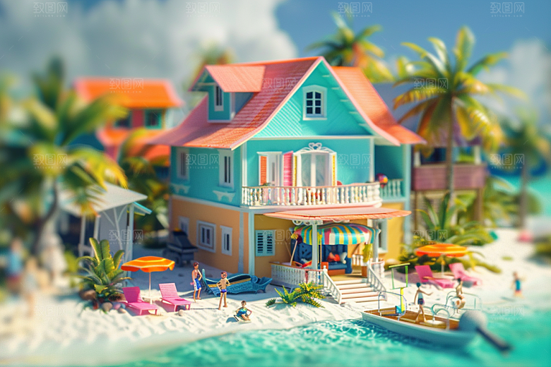 C4D海滩夏日立体模型