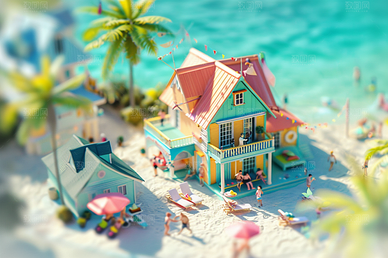 C4D海滩风光度假模型