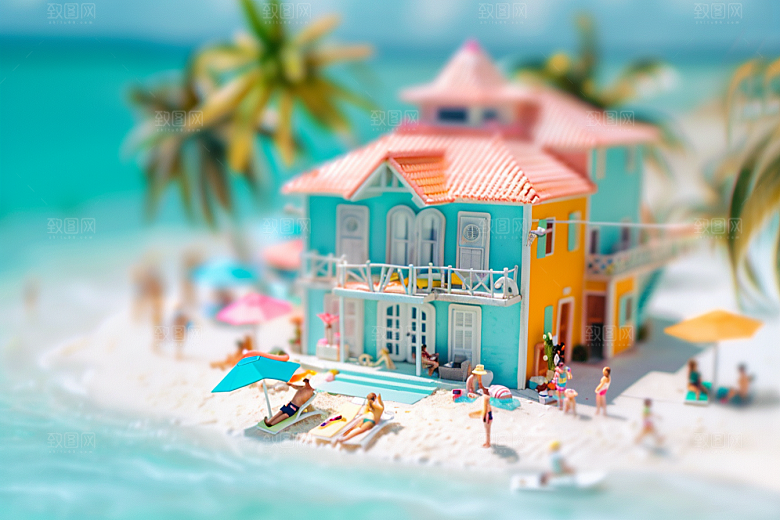 C4D海滩夏天立体模型