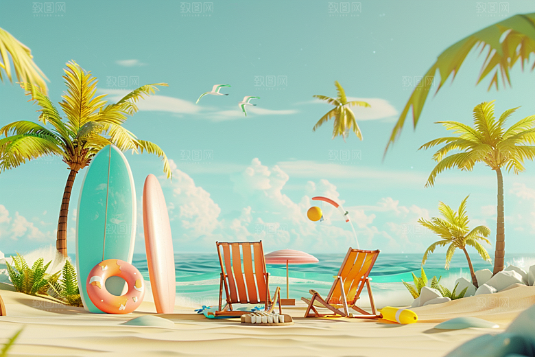 C4D海滩高清沙滩模型
