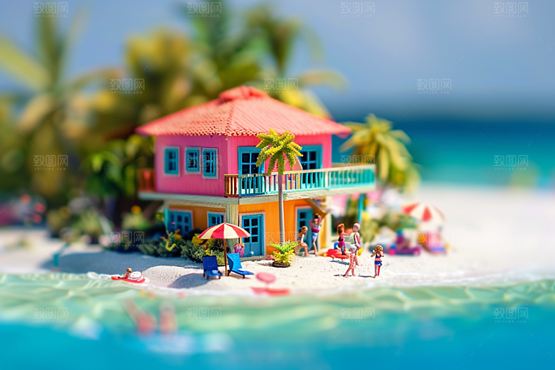 C4D海滩3D琉璃大海模型