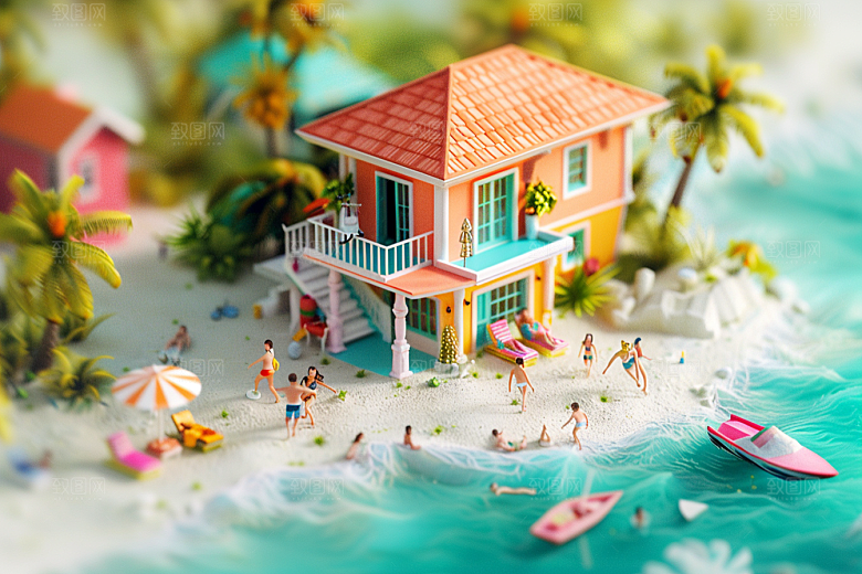 C4D海滩度假自然模型