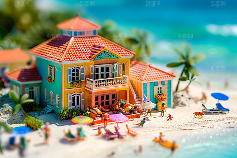 C4D海滩3D薄荷色模型