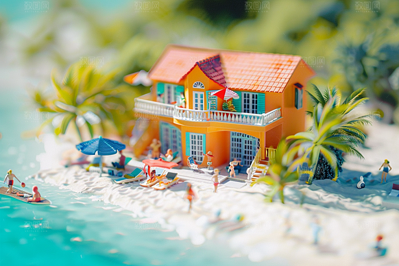 C4D海滩海岛旅游度假模型