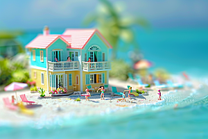 C4D海滩立体海岛旅游模型