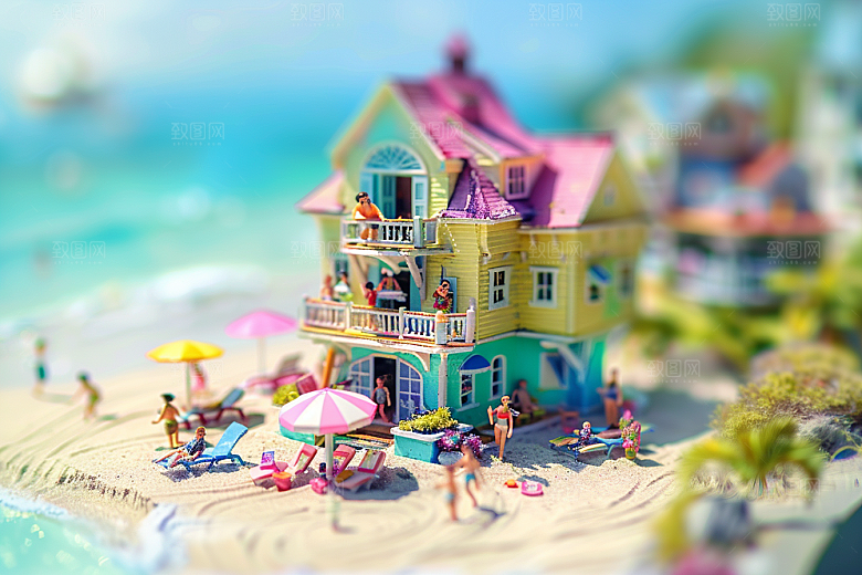 C4D海滩琉璃大海3D模型