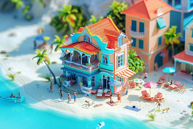 C4D海滩度假夏日模型