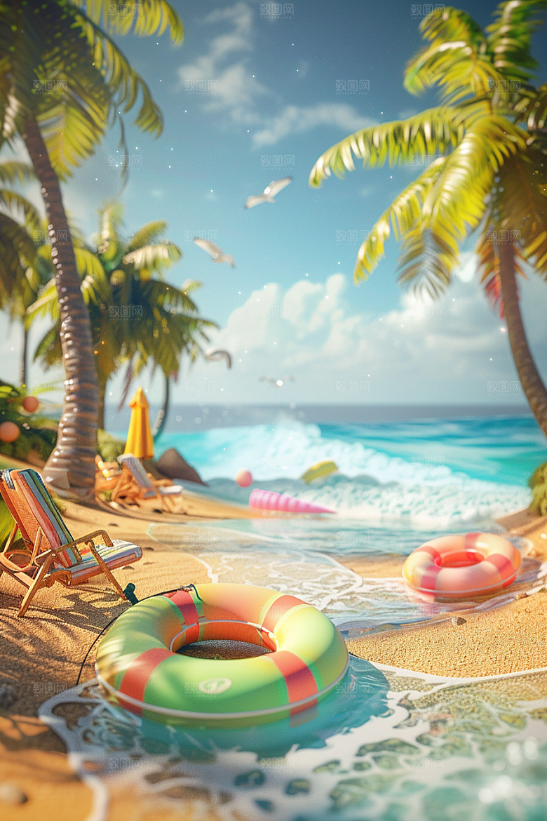 C4D海滩3D沙滩模型