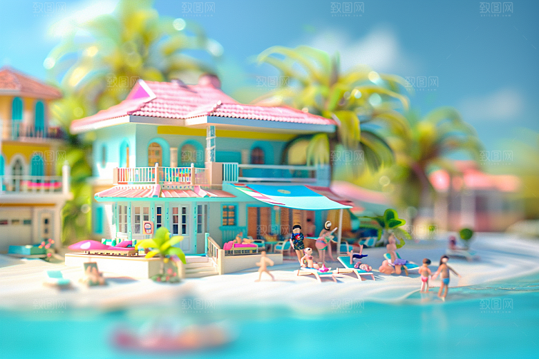 C4D海滩度假立体模型