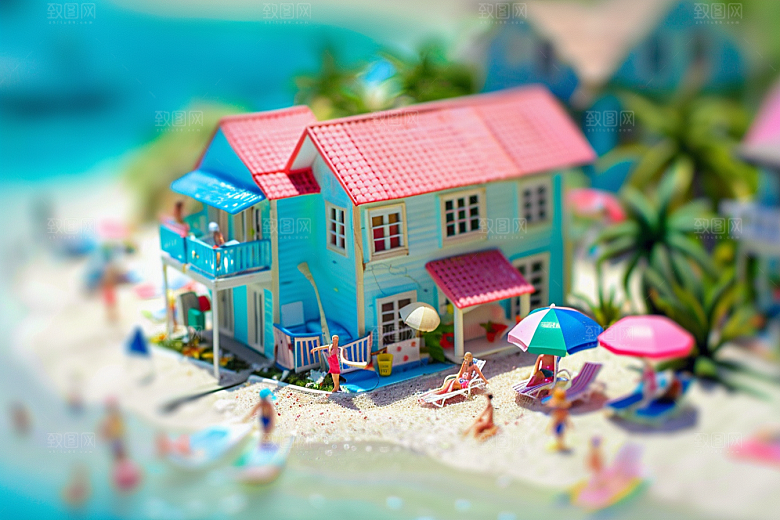 C4D海滩立体海岛旅游模型