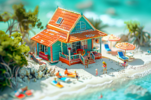 C4D海滩海岛旅游大海模型