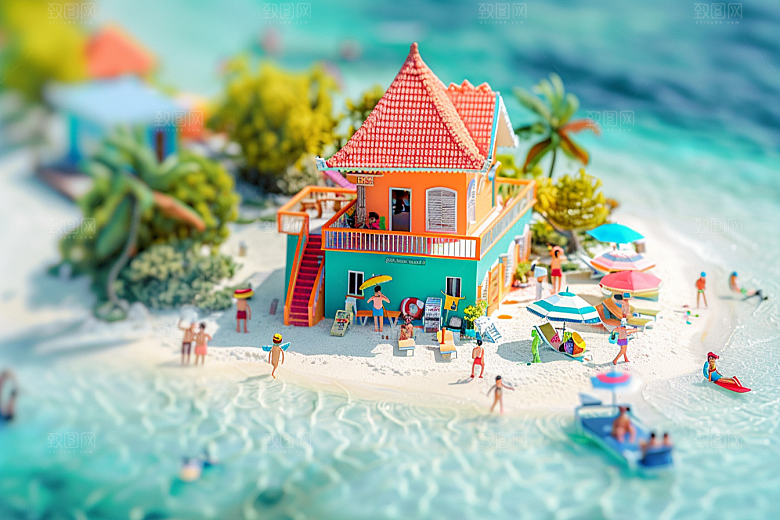 C4D海滩大海夏日模型