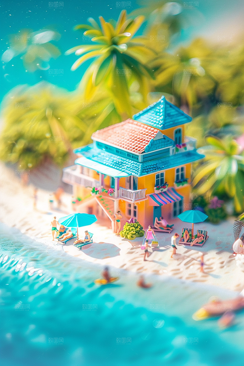 C4D海滩度假大海模型