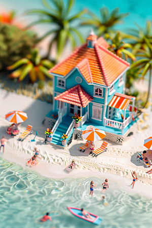 C4D海滩沙滩海岛旅游模型