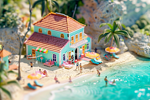 C4D海滩夏日3D模型