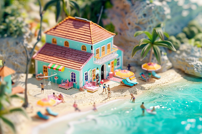 C4D海滩夏日3D模型