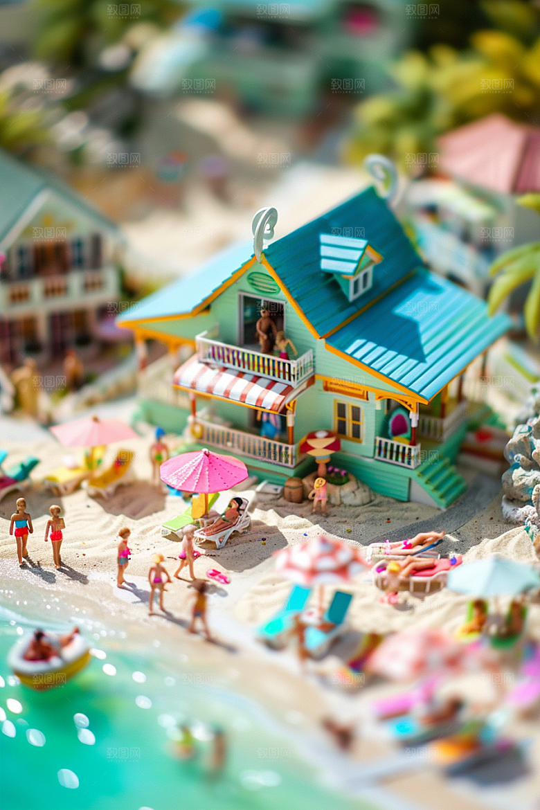 C4D海滩度假夏天模型