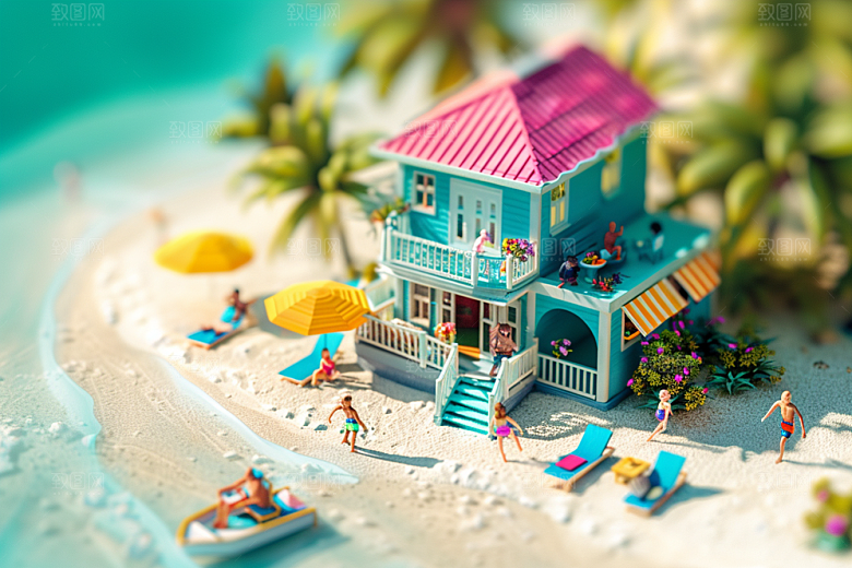 C4D海滩3D琉璃大海模型