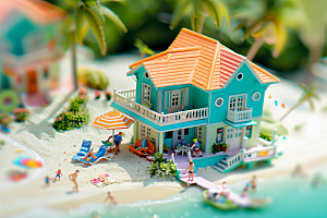 C4D海滩自然夏日模型