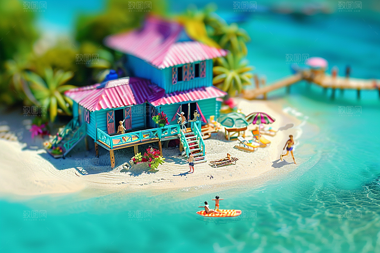 C4D海滩琉璃大海3D模型