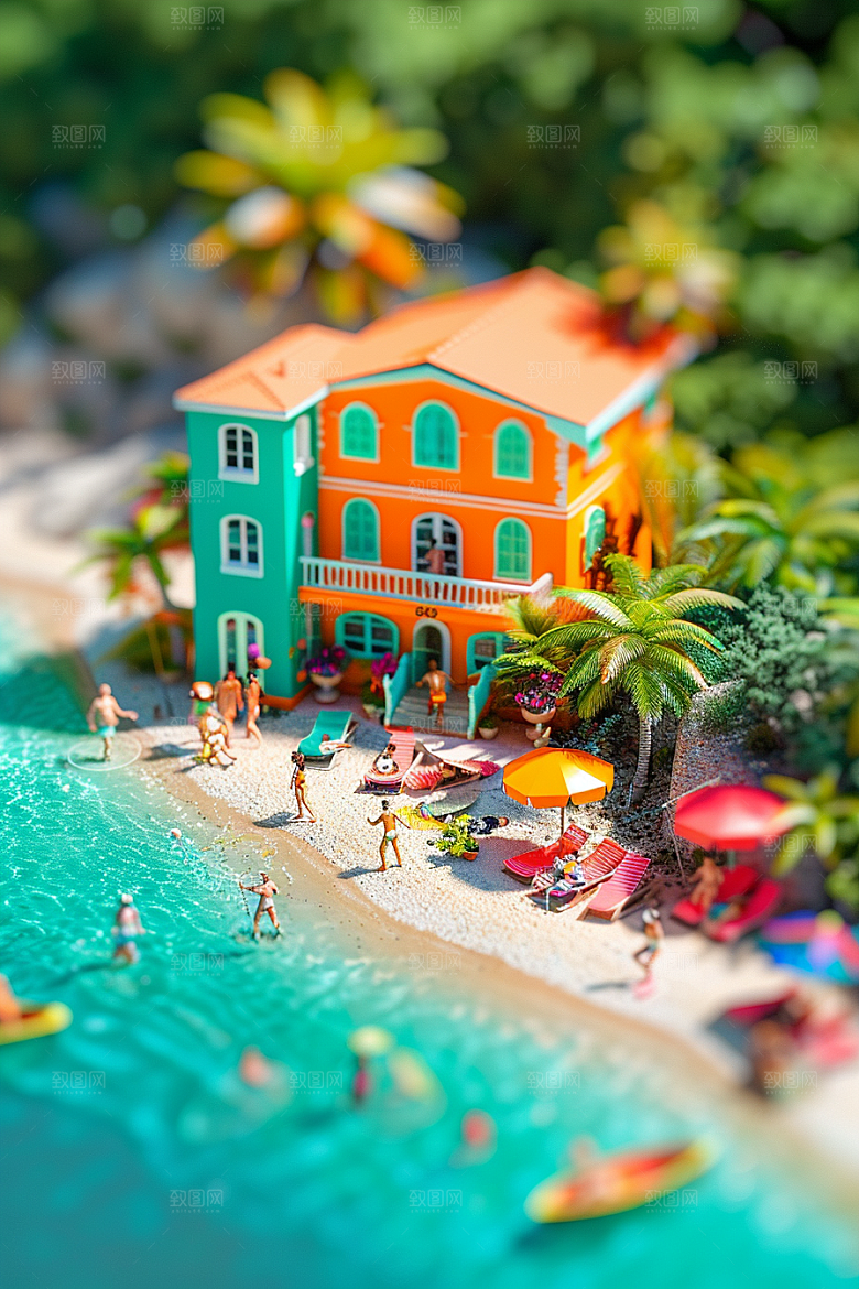 C4D海滩琉璃大海3D模型