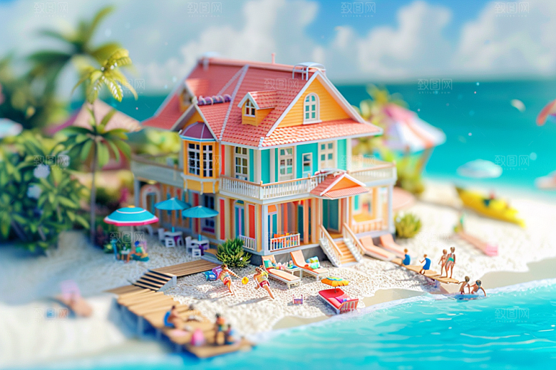 C4D海滩沙滩夏日模型