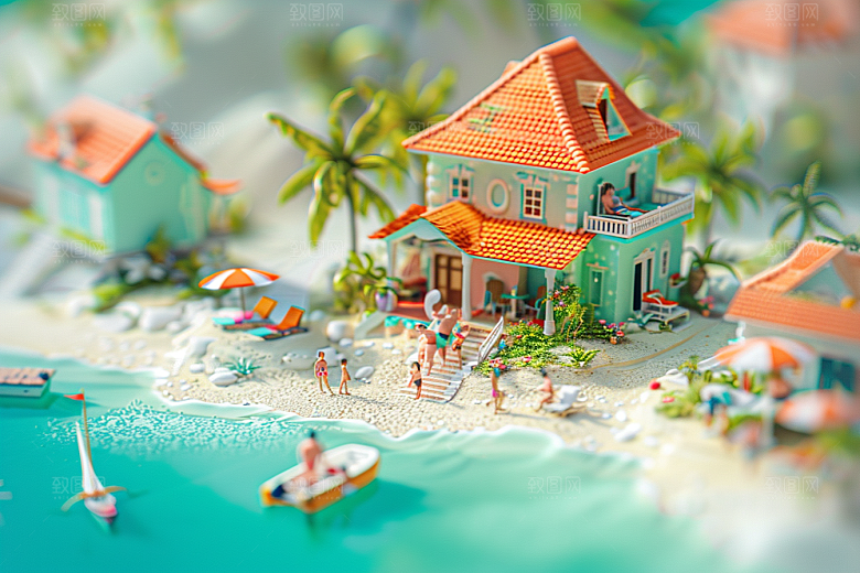 C4D海滩琉璃大海高清模型