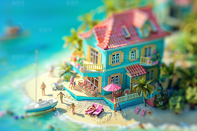 C4D海滩度假夏天模型