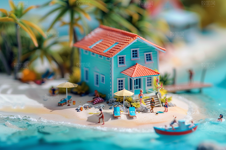 C4D海滩大海立体模型