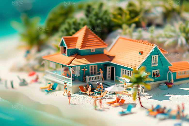 C4D海滩夏天大海模型