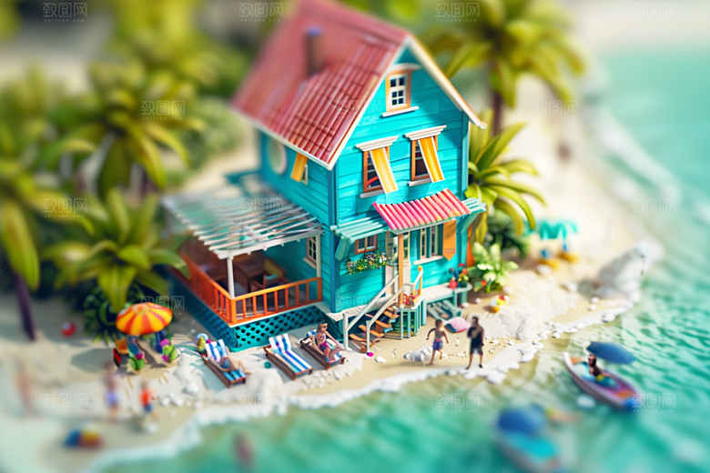 C4D海滩高清3D模型