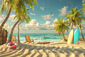 C4D海滩海岛旅游度假模型