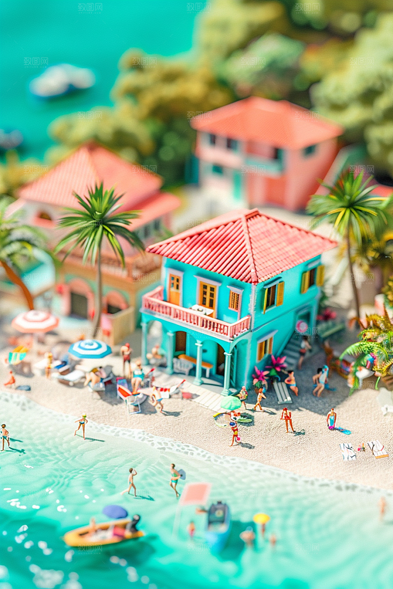 C4D海滩3D琉璃大海模型