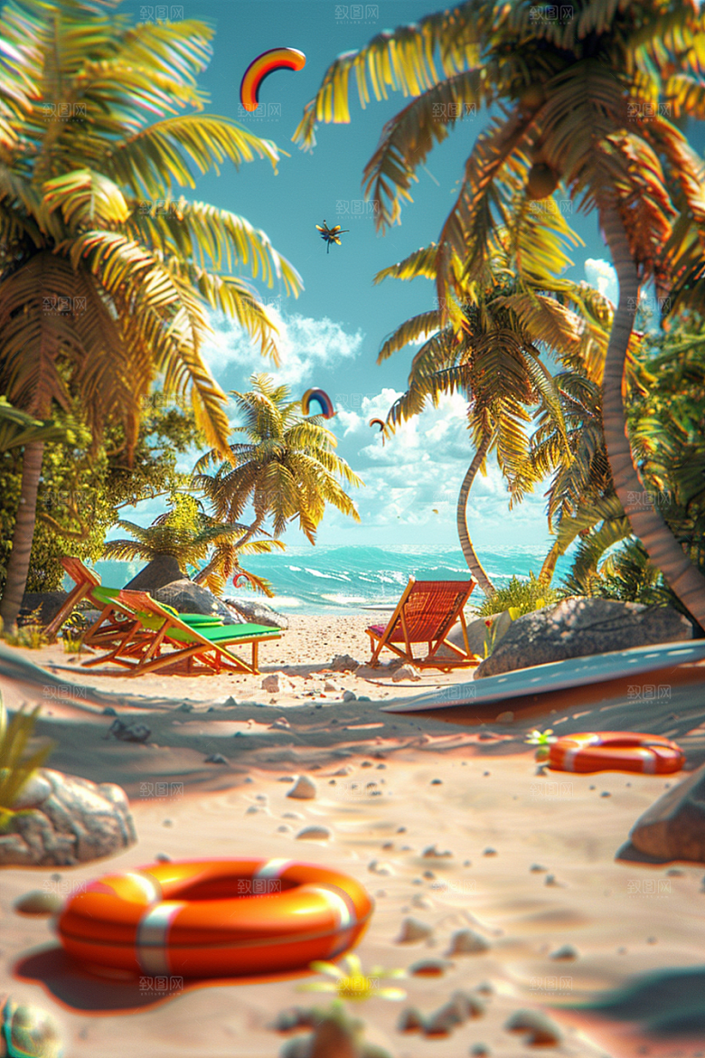 C4D海滩夏天自然模型