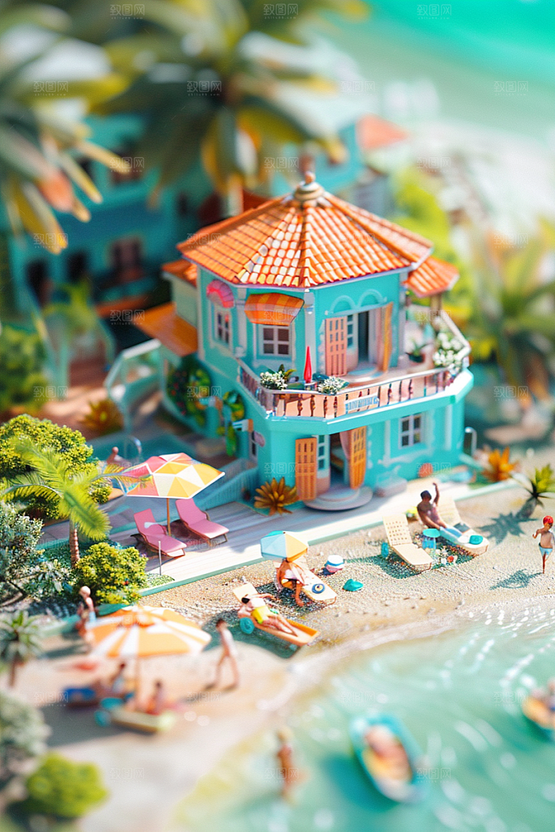 C4D海滩琉璃大海3D模型