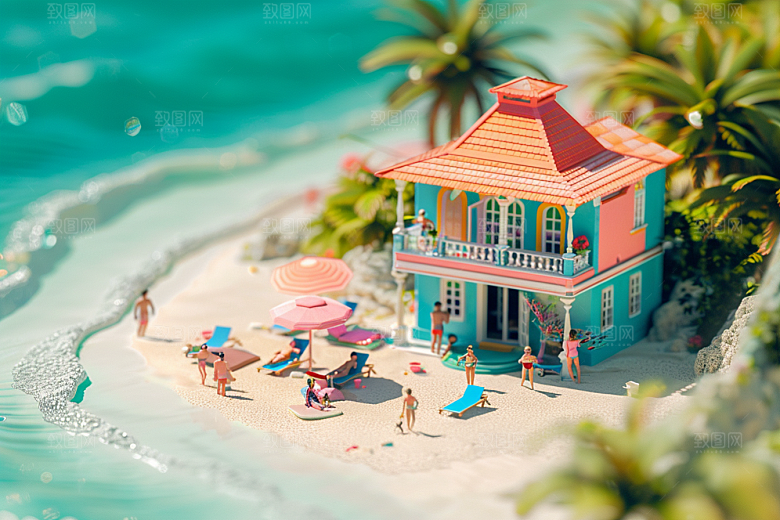 C4D海滩夏日大海模型