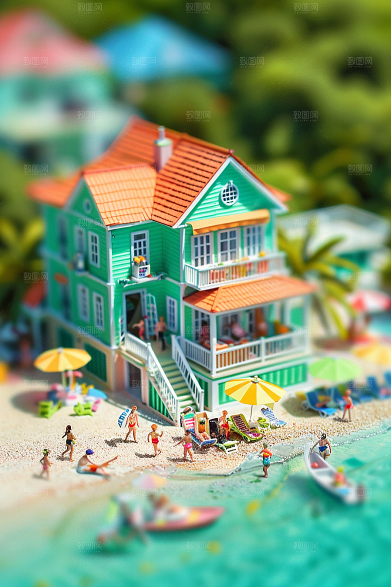 C4D海滩夏日琉璃大海模型