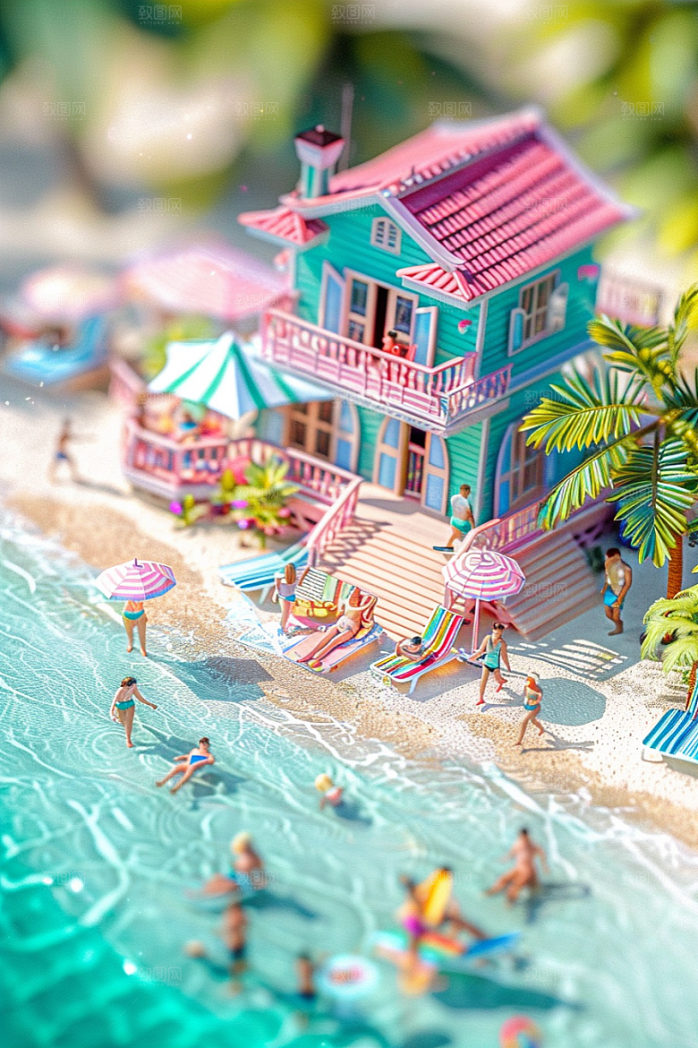 C4D海滩度假立体模型