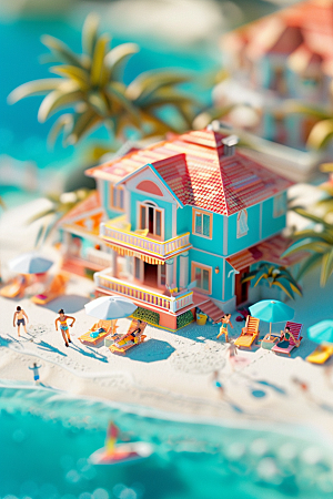 C4D海滩3D夏天模型