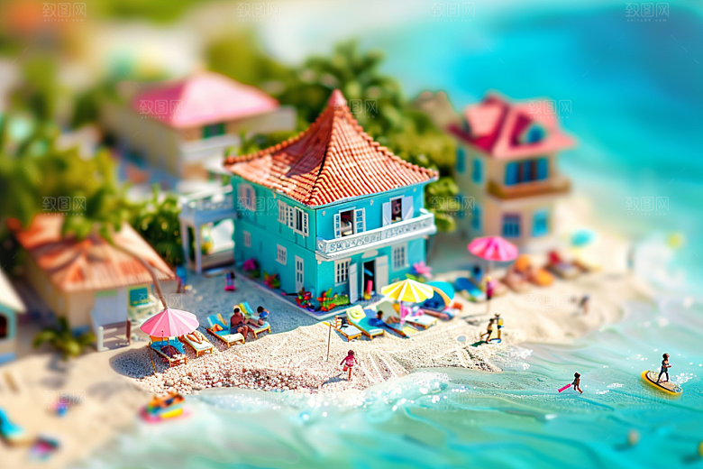 C4D海滩夏日大海模型