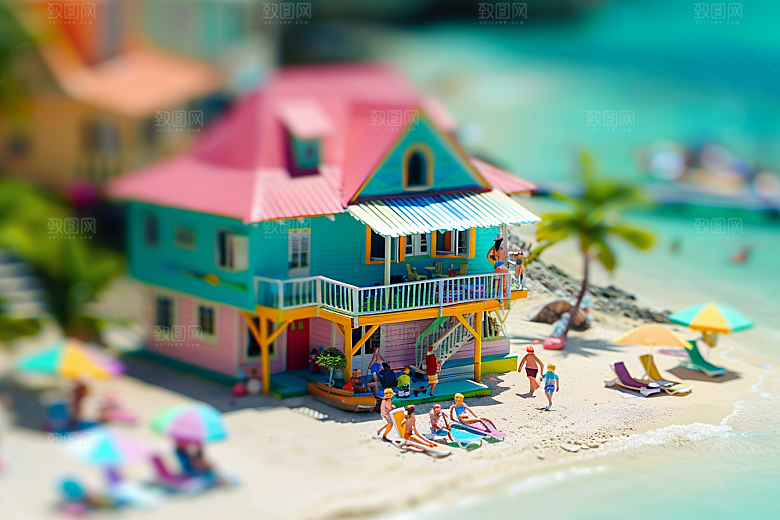 C4D海滩大海夏天模型