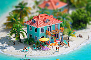 C4D海滩3D海岛旅游模型